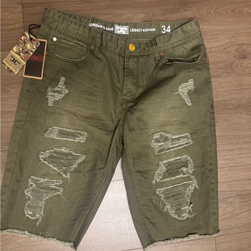 Jordan Craig Olive Distressed Shorts